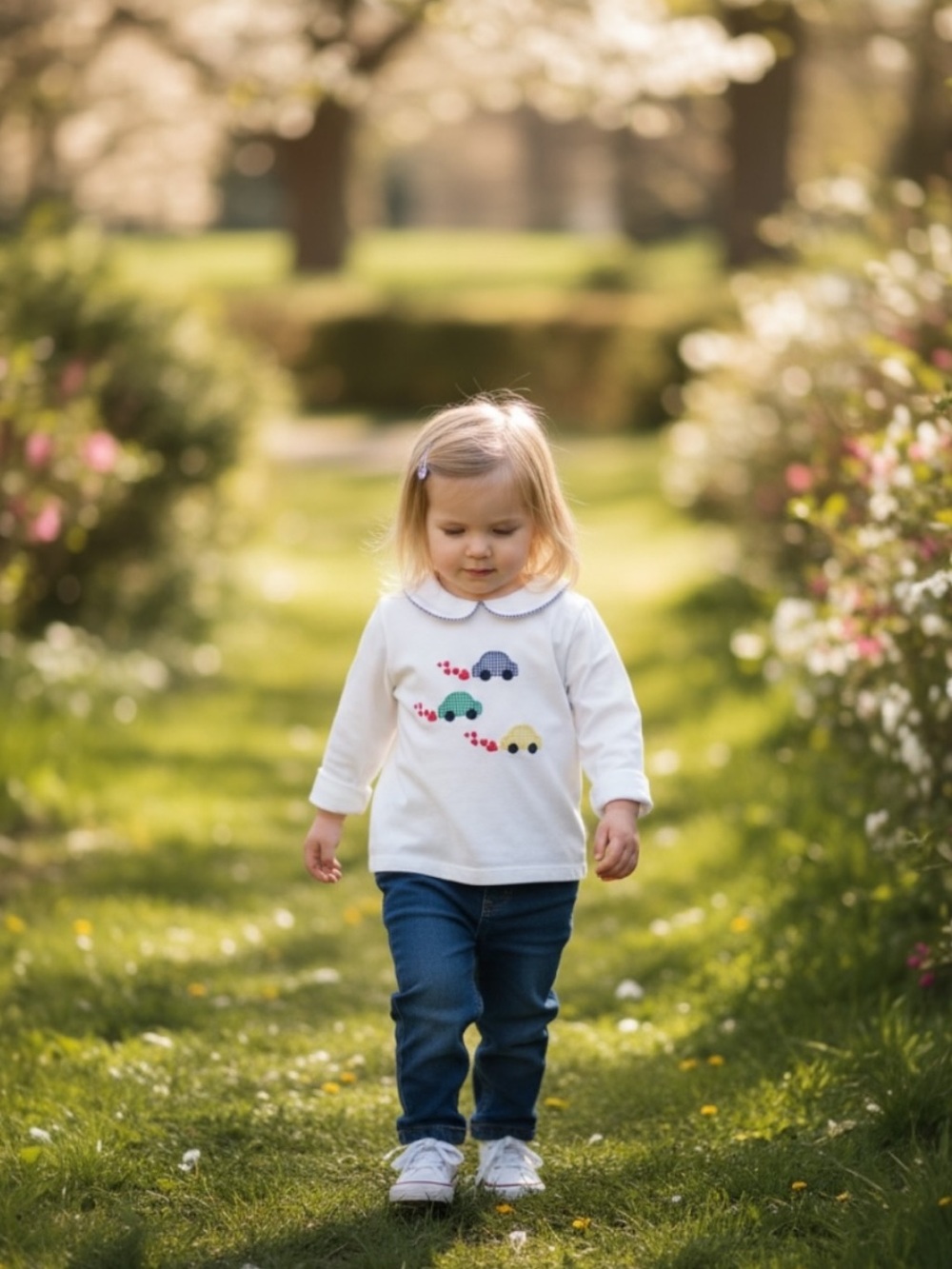 Cecil and Lou Gingham Cars & Hearts Long Sleeve Tshirt